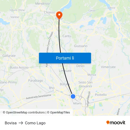 Bovisa to Como Lago map