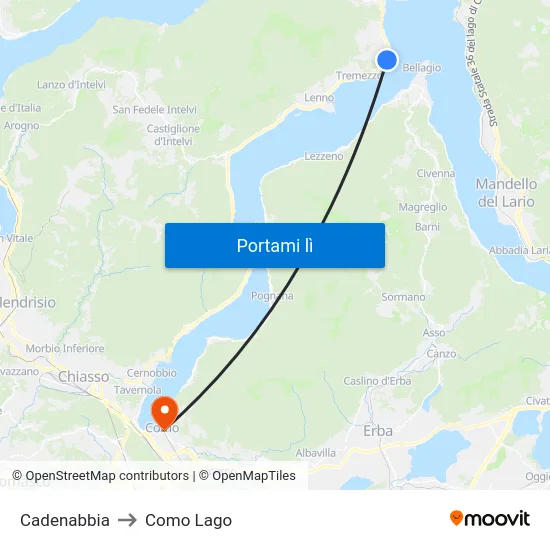 Cadenabbia to Como Lago map