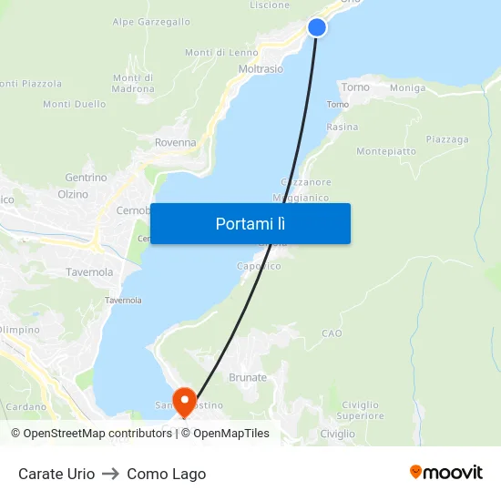 Carate Urio to Como Lago map