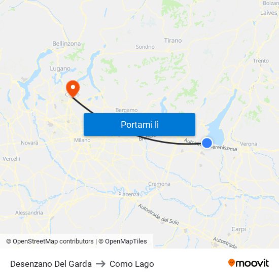 Desenzano Del Garda to Como Lago map