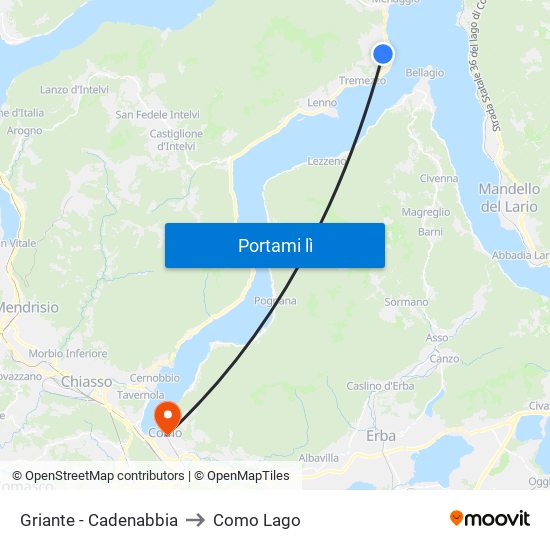 Griante - Cadenabbia to Como Lago map