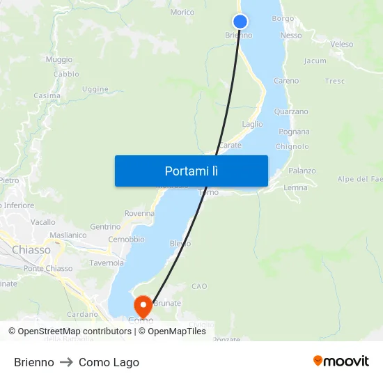 Brienno to Como Lago map