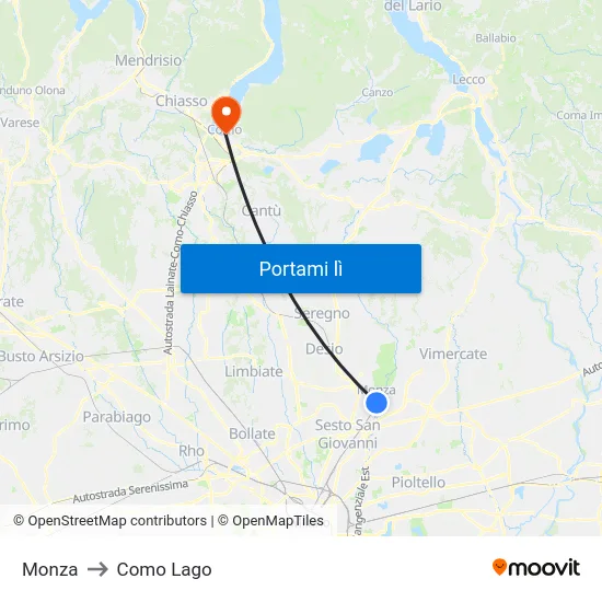 Monza to Como Lago map