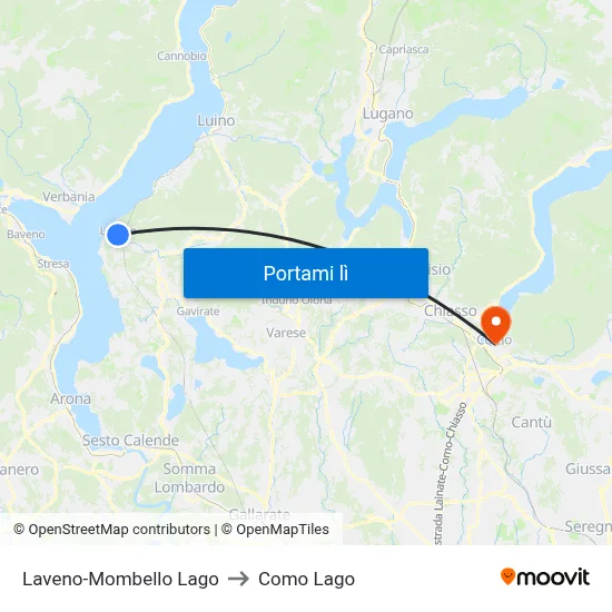 Laveno-Mombello Lago to Como Lago map