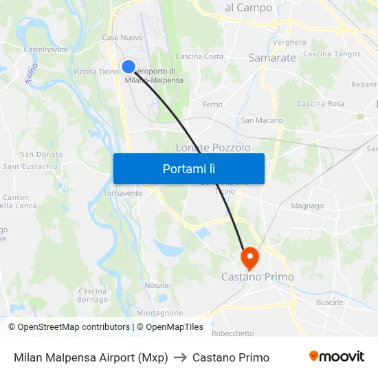 Milan Malpensa Airport (Mxp) to Castano Primo map