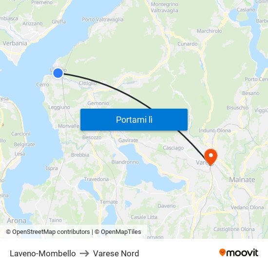 Laveno-Mombello to Varese Nord map