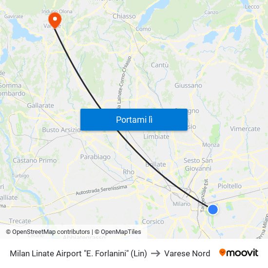 Milan Linate Airport "E. Forlanini" (Lin) to Varese Nord map