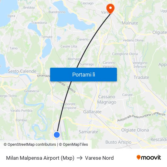 Milan Malpensa Airport (Mxp) to Varese Nord map