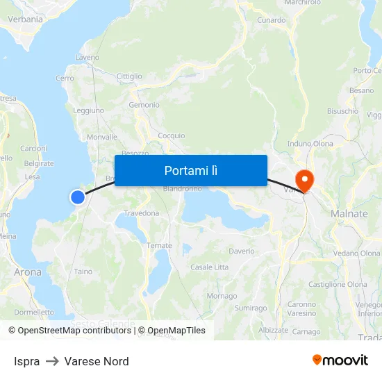 Ispra to Varese Nord map