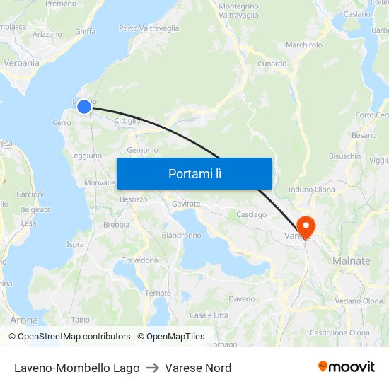 Laveno-Mombello Lago to Varese Nord map