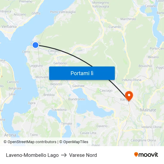 Laveno-Mombello Lago to Varese Nord map