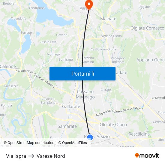 Via Ispra to Varese Nord map