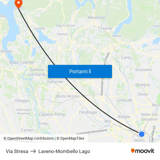 Via Stresa to Laveno-Mombello Lago map
