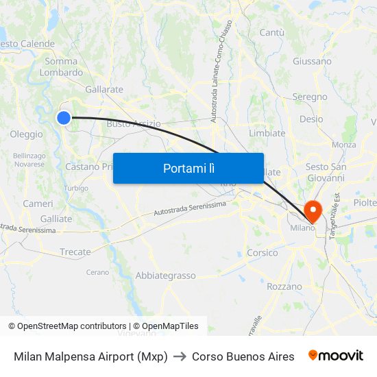 Milan Malpensa Airport (Mxp) to Corso Buenos Aires map