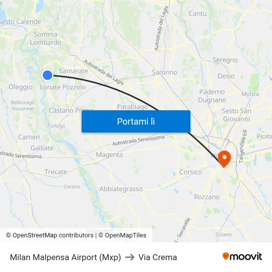Milan Malpensa Airport (Mxp) to Via Crema map