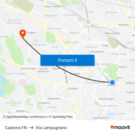 Cadorna FN to Via Lampugnano map
