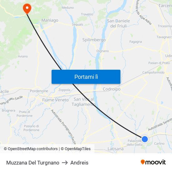 Muzzana Del Turgnano to Andreis map