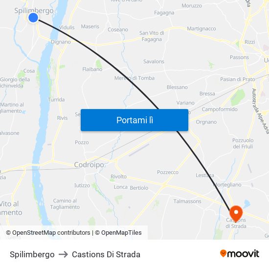Spilimbergo to Castions Di Strada map