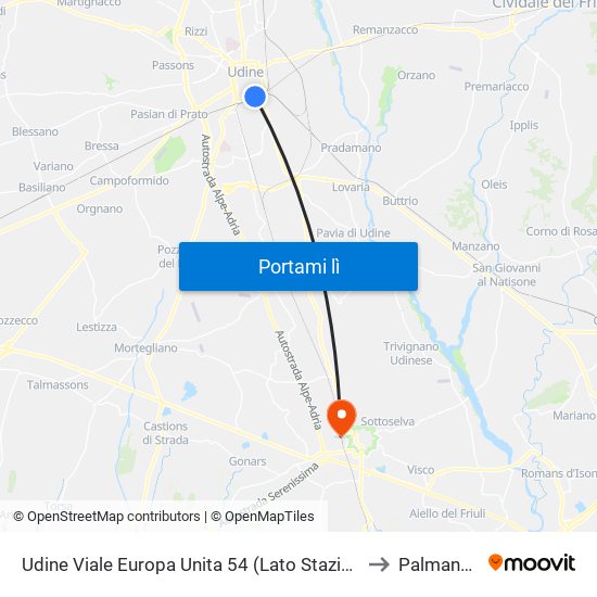 Udine Viale Europa Unita 54 (Lato Stazione Fs) to Palmanova map