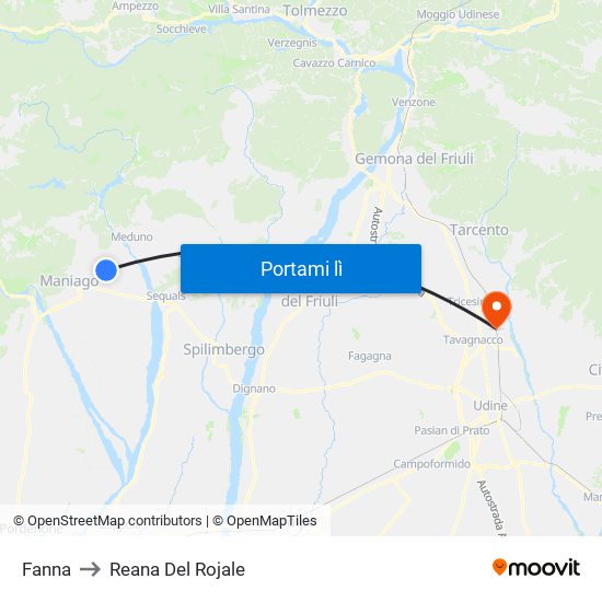 Fanna to Reana Del Rojale map