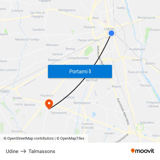 Udine to Talmassons map