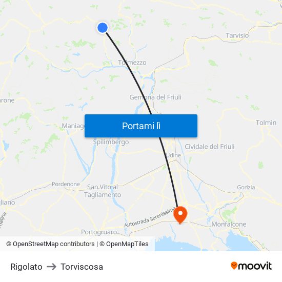 Rigolato to Torviscosa map