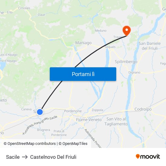 Sacile to Castelnovo Del Friuli map