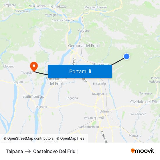 Taipana to Castelnovo Del Friuli map