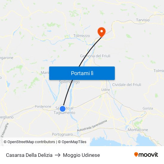 Casarsa Della Delizia to Moggio Udinese map