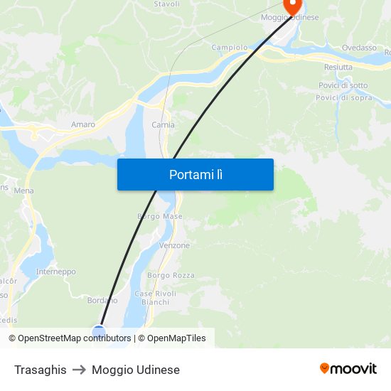 Trasaghis to Moggio Udinese map