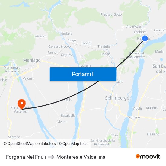 Forgaria Nel Friuli to Montereale Valcellina map