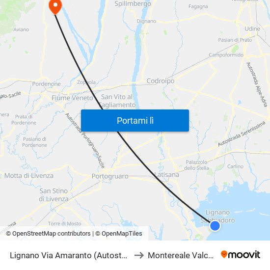 Lignano Via Amaranto (Autostazione) to Montereale Valcellina map