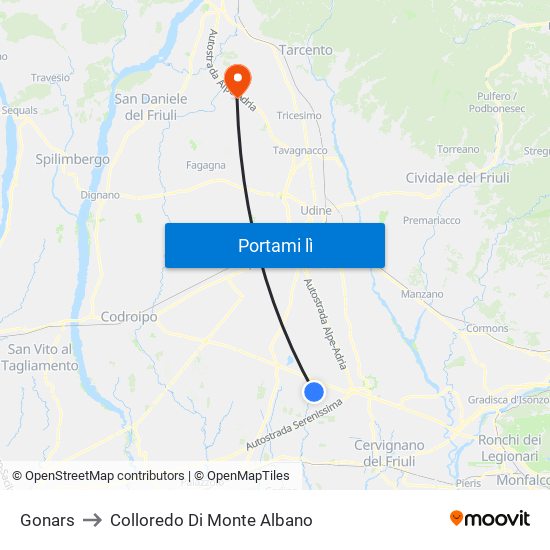 Gonars to Colloredo Di Monte Albano map