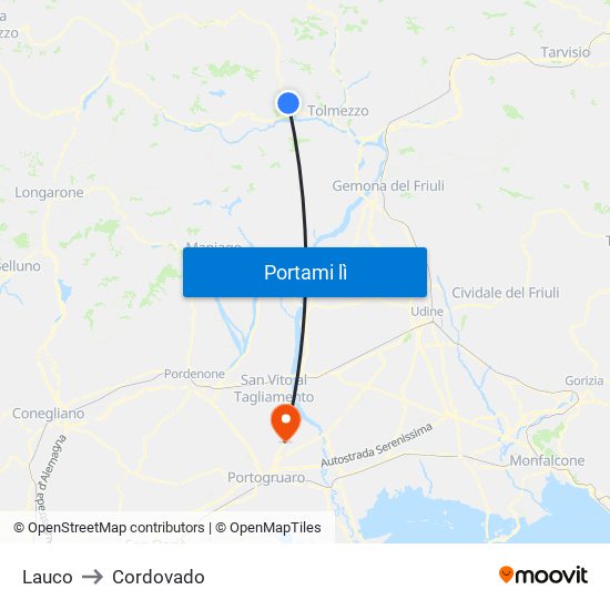 Lauco to Cordovado map