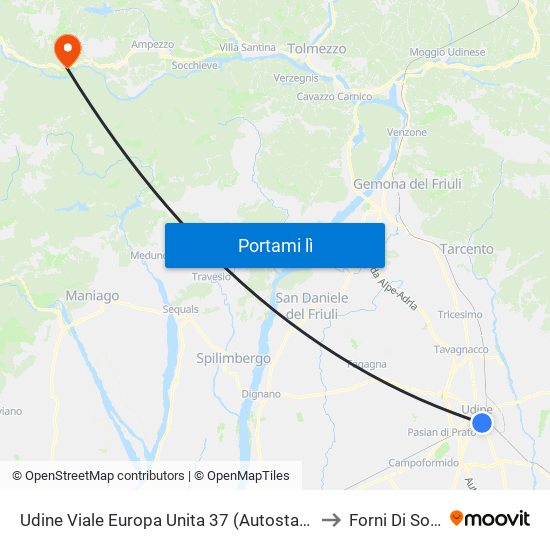 Udine Viale Europa Unita 37 (Autostazione) to Forni Di Sotto map