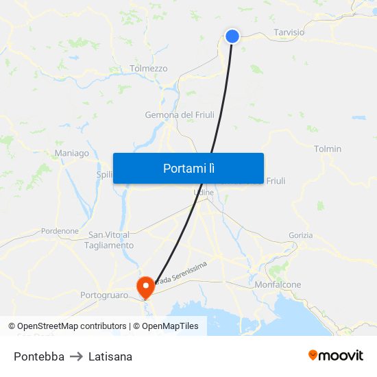 Pontebba to Latisana map