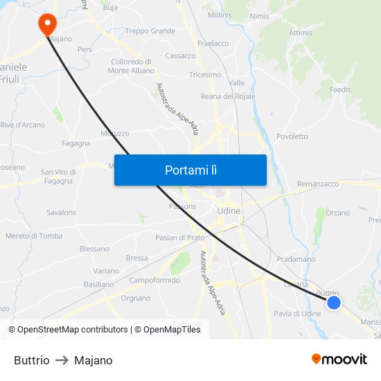 Buttrio to Majano map