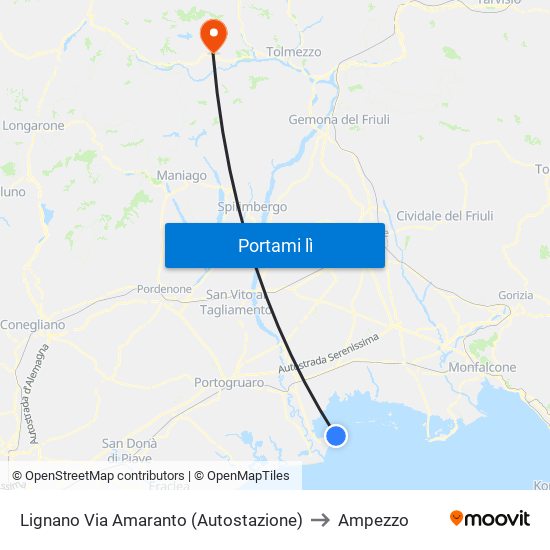 Lignano Via Amaranto (Autostazione) to Ampezzo map