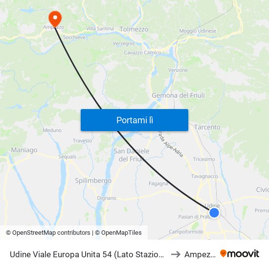 Udine Viale Europa Unita 54 (Lato Stazione Fs) to Ampezzo map