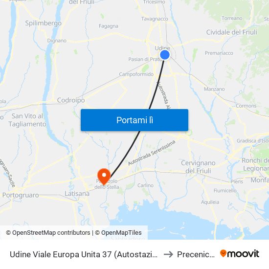 Udine Viale Europa Unita 37 (Autostazione) to Precenicco map