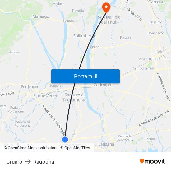 Gruaro to Ragogna map