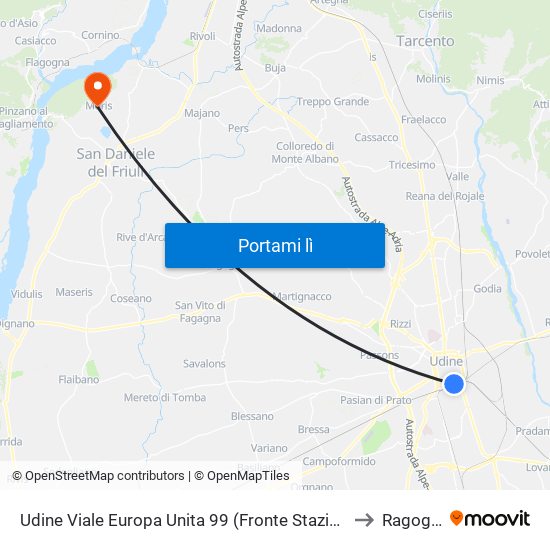 Udine Viale Europa Unita 99 (Fronte Stazione Fs) to Ragogna map