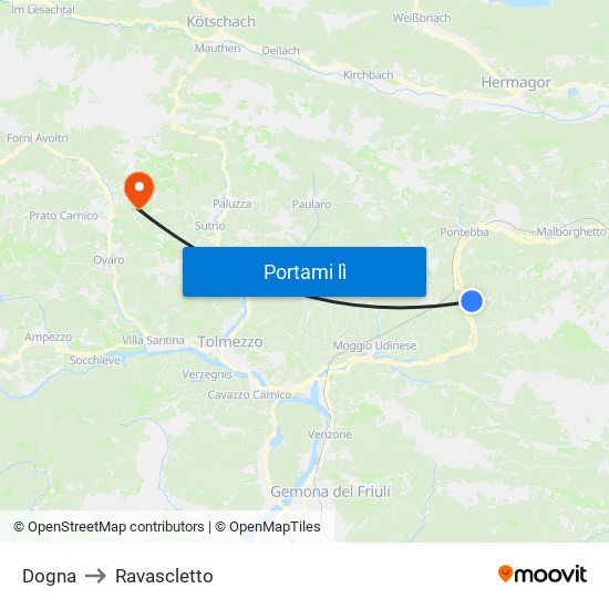 Dogna to Ravascletto map