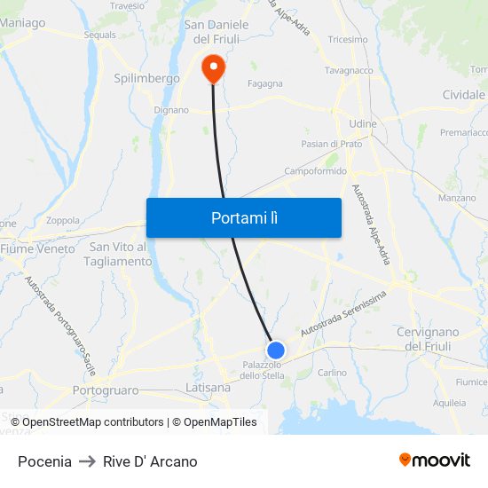 Pocenia to Rive D' Arcano map