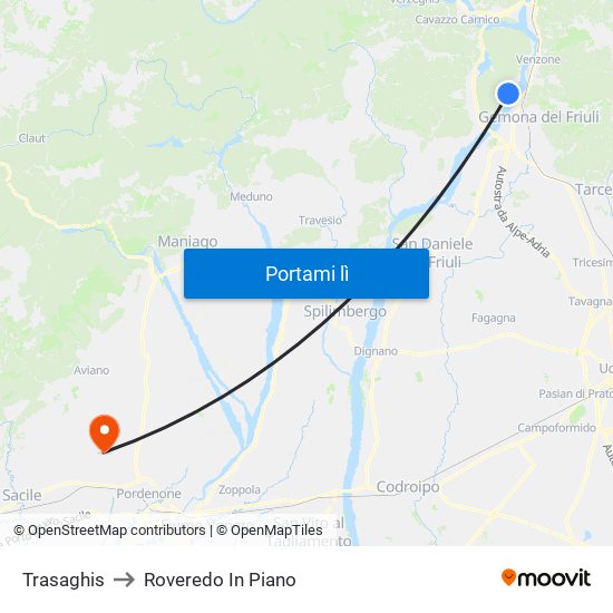 Trasaghis to Roveredo In Piano map