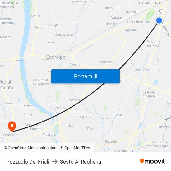 Pozzuolo Del Friuli to Sesto Al Reghena map