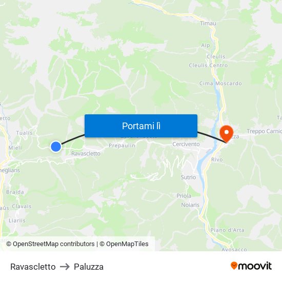 Ravascletto to Paluzza map
