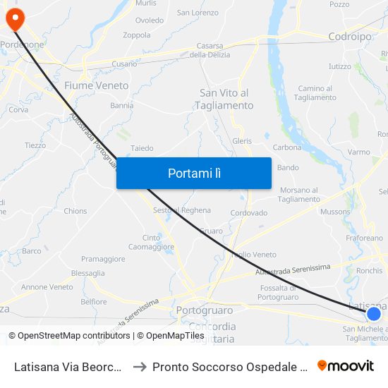 Latisana Via Beorchia (Autostazione) to Pronto Soccorso Ospedale Santa Maria Degli Angeli map
