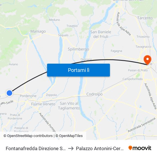 Fontanafredda Direzione Sacile to Palazzo Antonini-Cernazai map