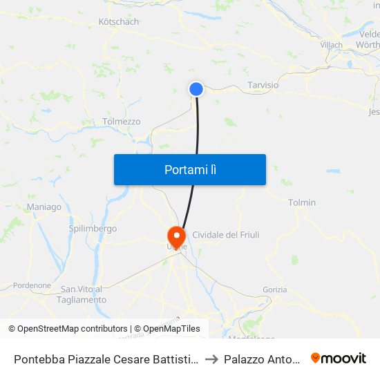 Pontebba Piazzale Cesare Battisti 3 (Stazione Fs, Dir.Udine) to Palazzo Antonini-Cernazai map